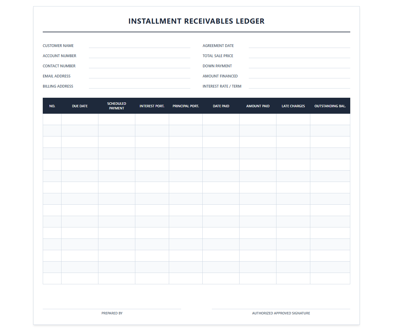 Installment Receivables Ledger Template