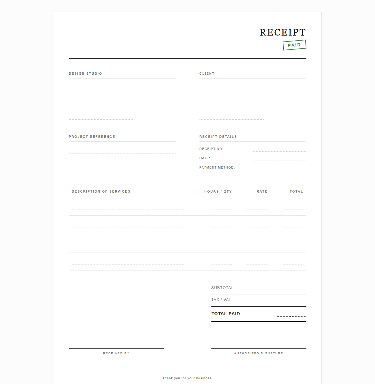 Interior Design Services Paid Invoice Receipt