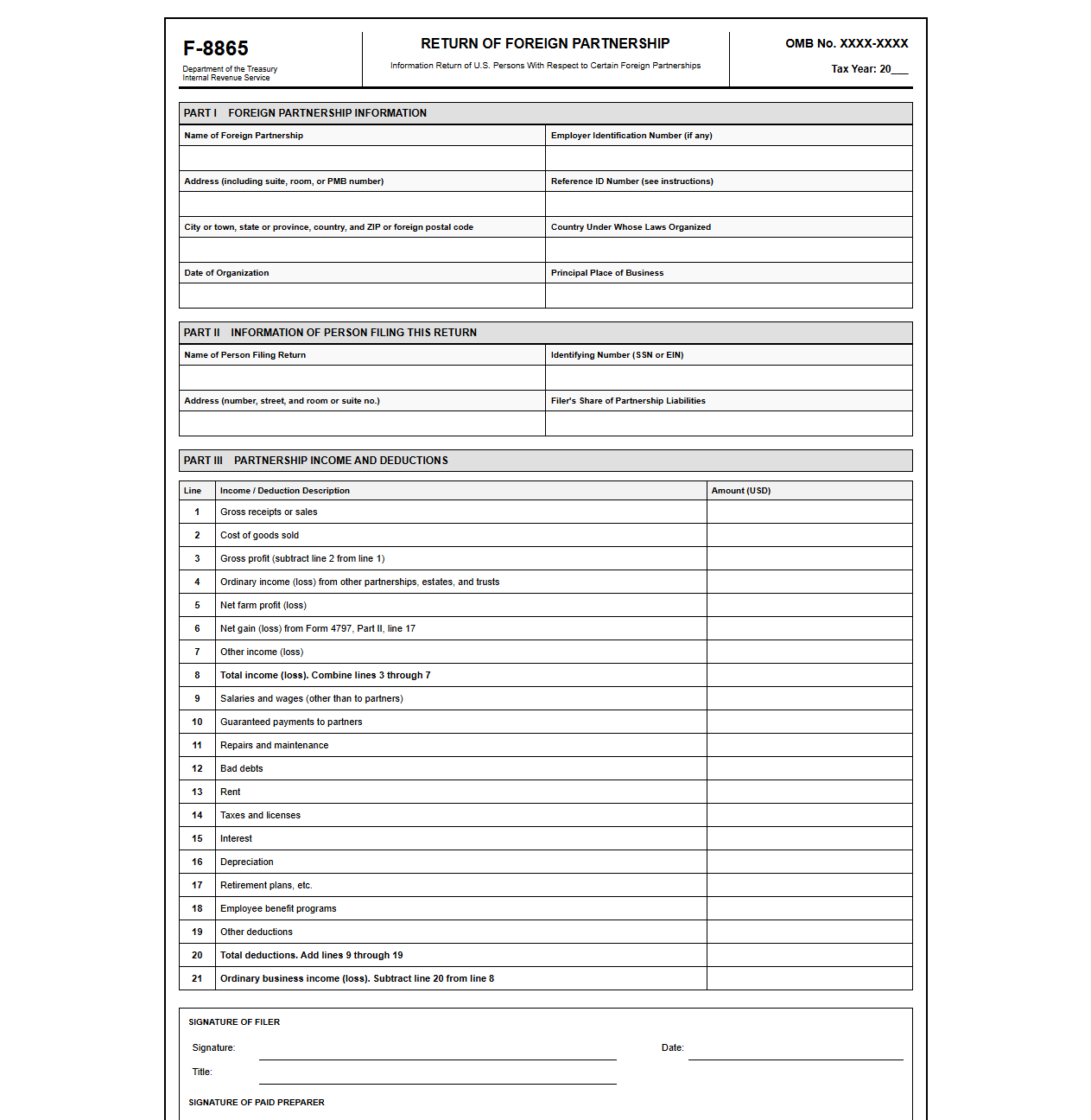 International Partnership Tax Return Form Template
