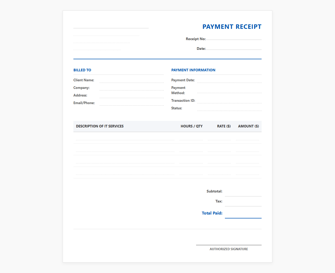 IT Consulting Services Payment Receipt