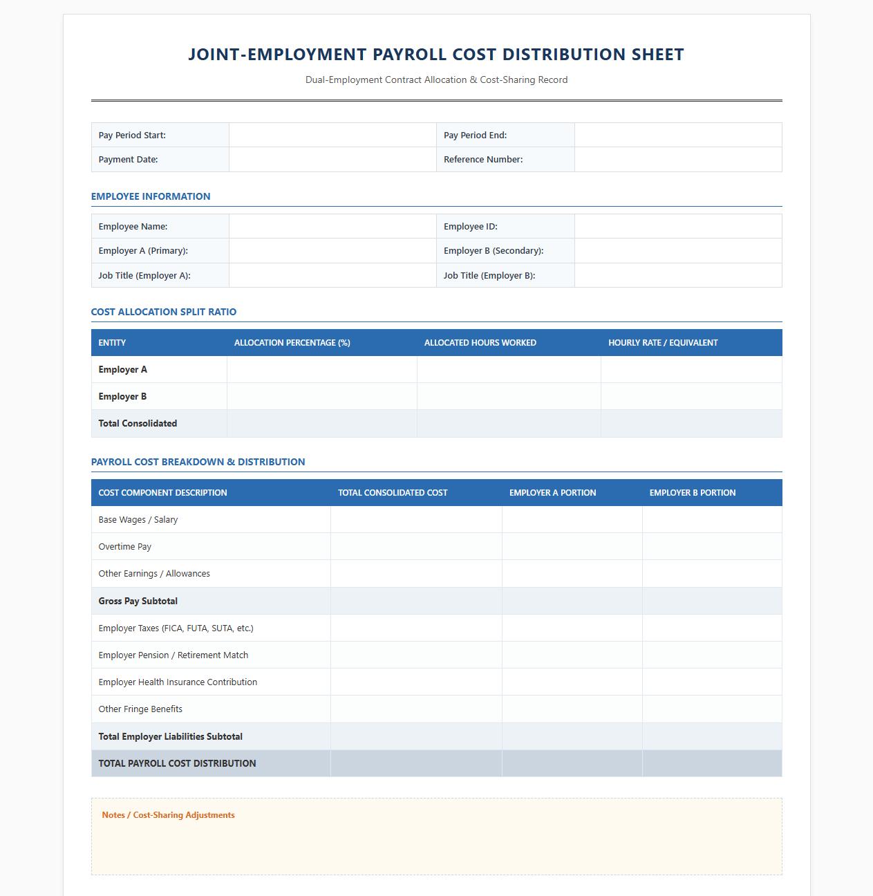 Joint-Employment Payroll Cost Distribution Sheet