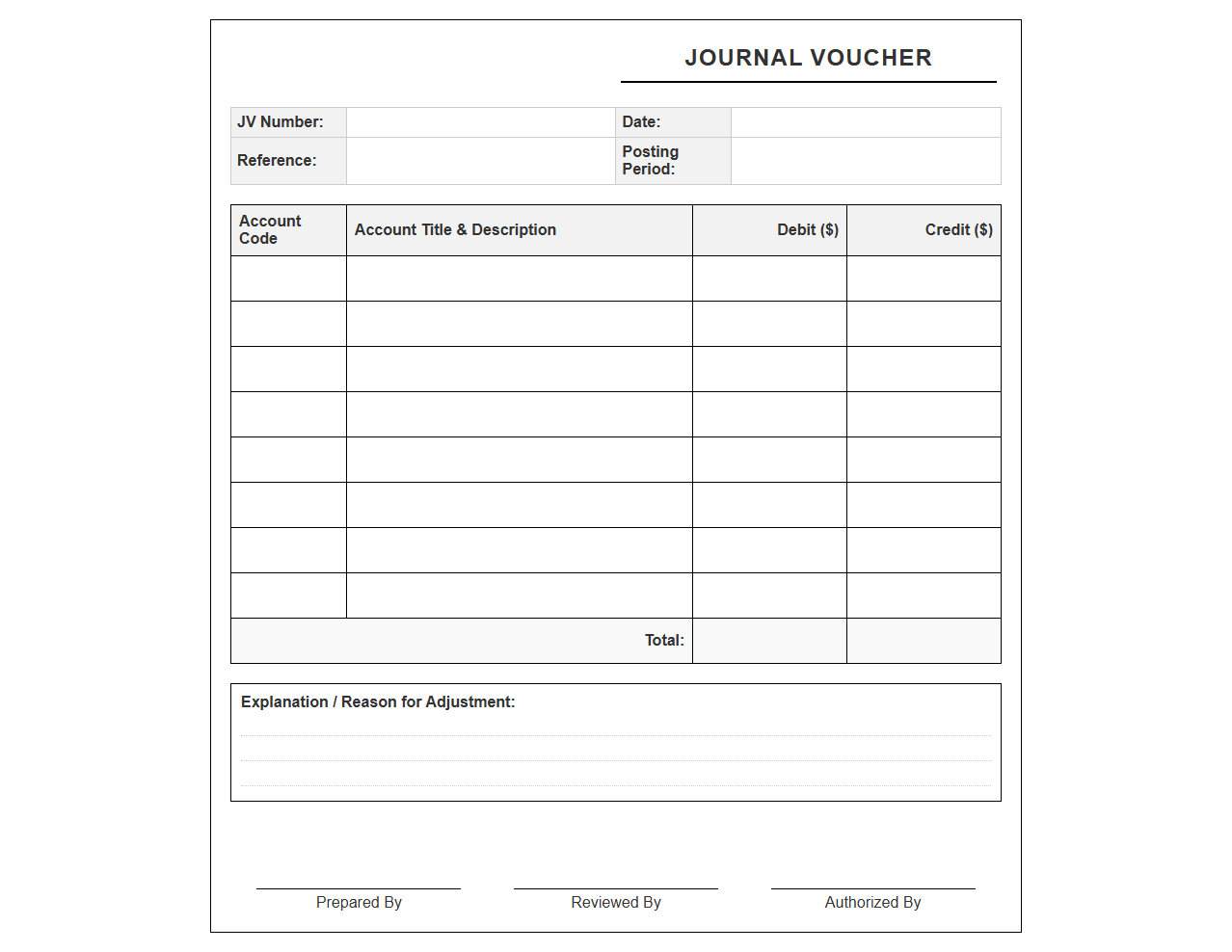 Journal Voucher for General Ledger Adjustments
