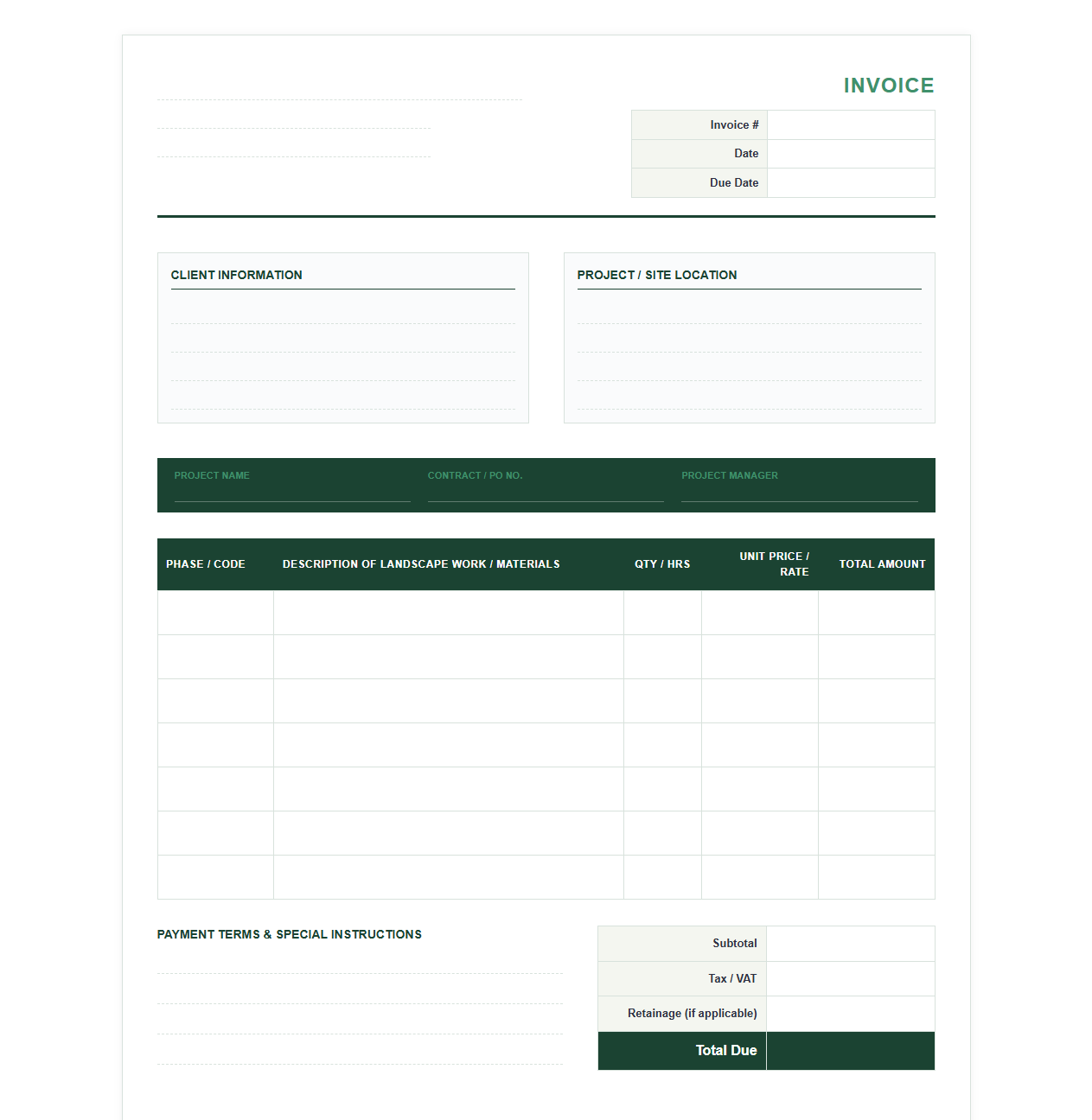Large Scale Commercial Landscape Project Invoice