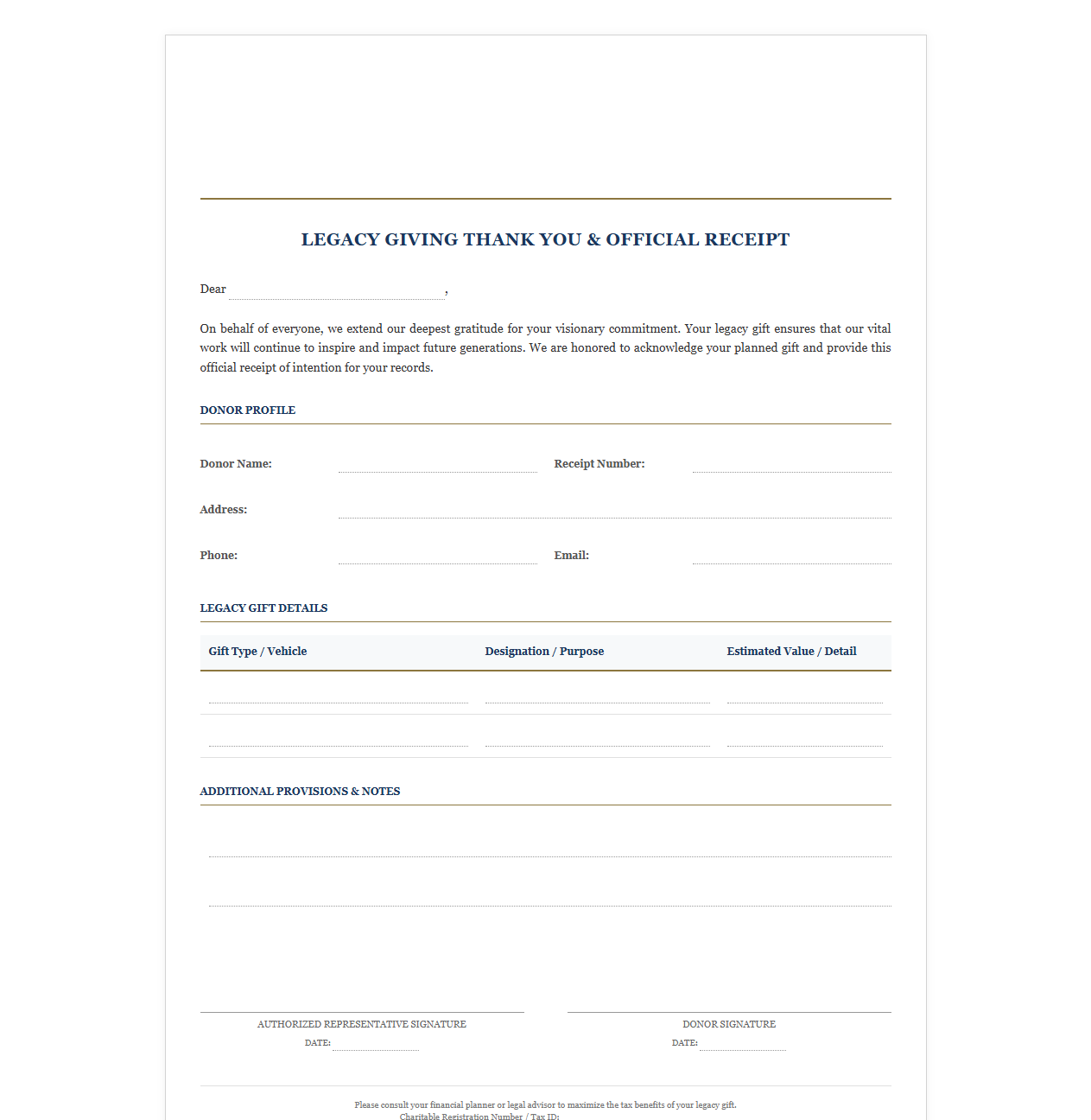 Legacy Giving Thank You and Receipt Form
