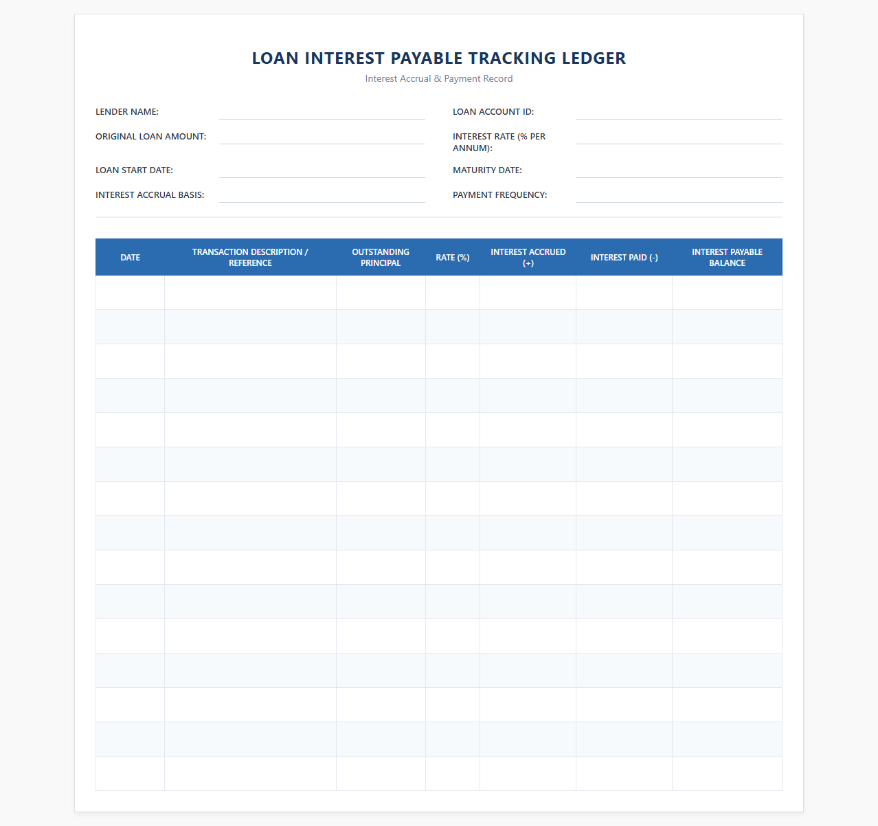 Loan Interest Payable Tracking Ledger