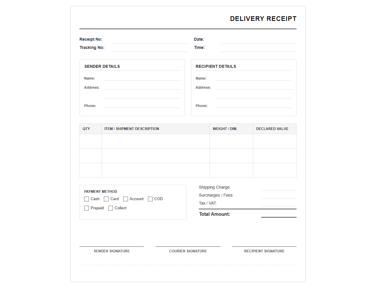 Local Courier Service Delivery Receipt