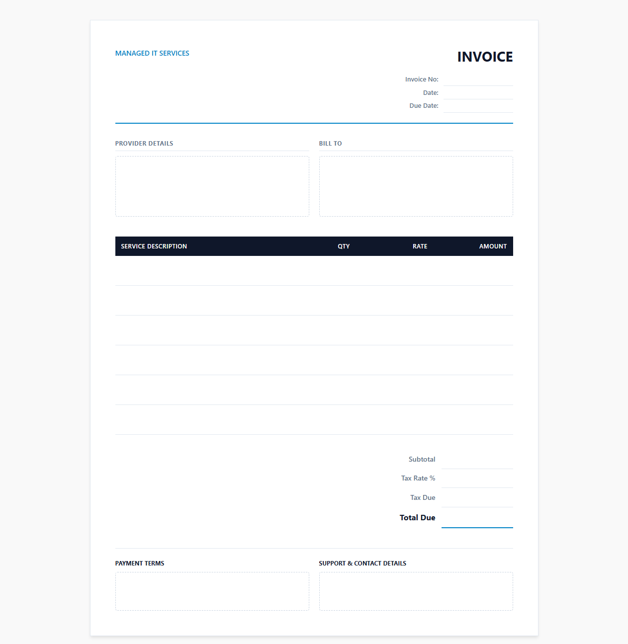 Managed IT Services Monthly Billing Template