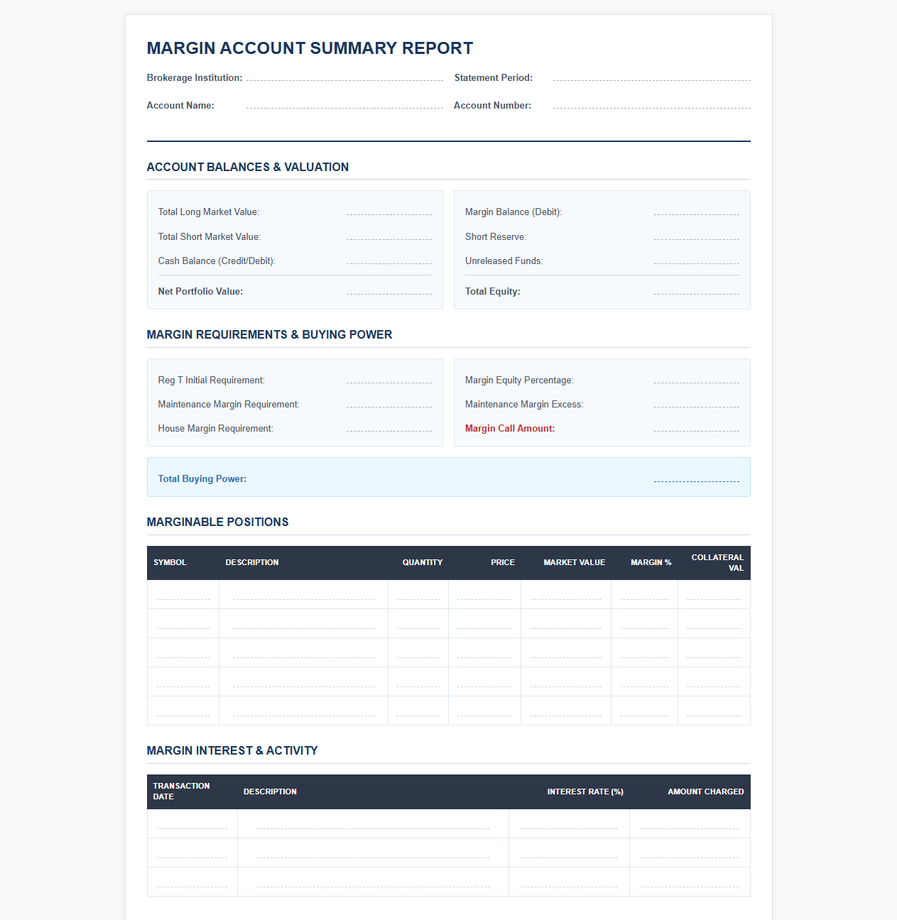 Margin Trading Account Summary Report Template
