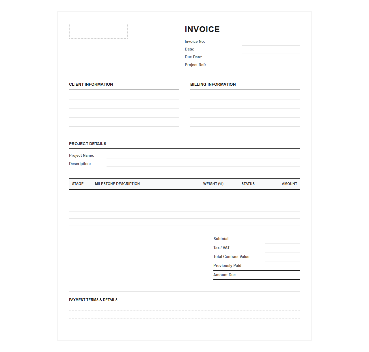 Milestone Payment Invoice Template