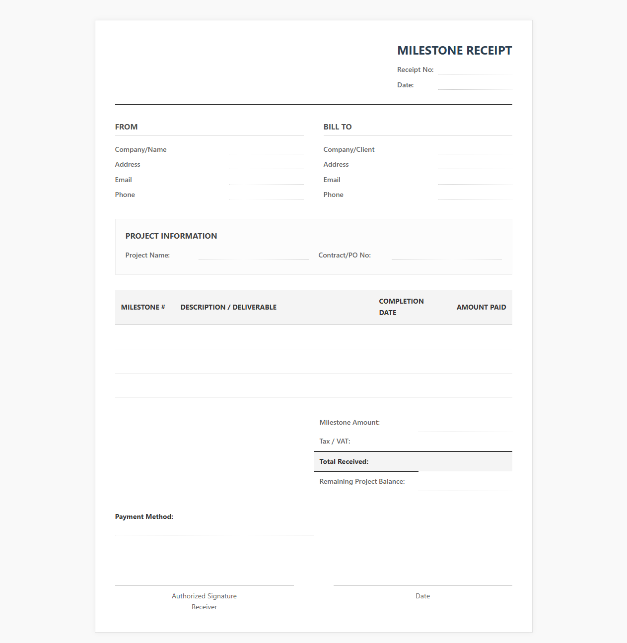 Milestone Payment Receipt Template
