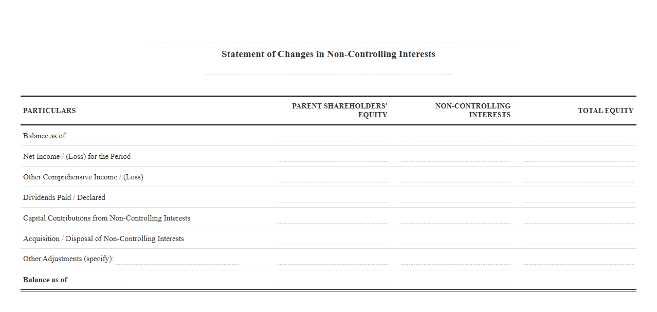 Minority Interest Shareholder Equity Statement