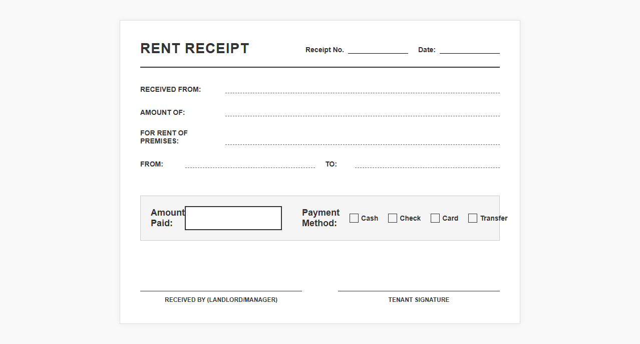 Monthly Landlord Rent Receipt Template