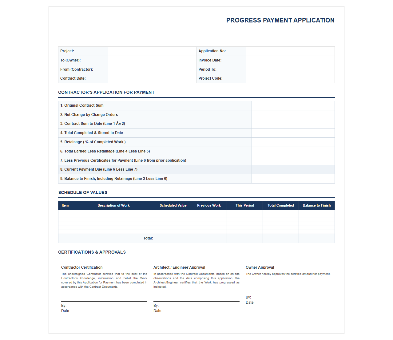 Monthly Progress Billing Template