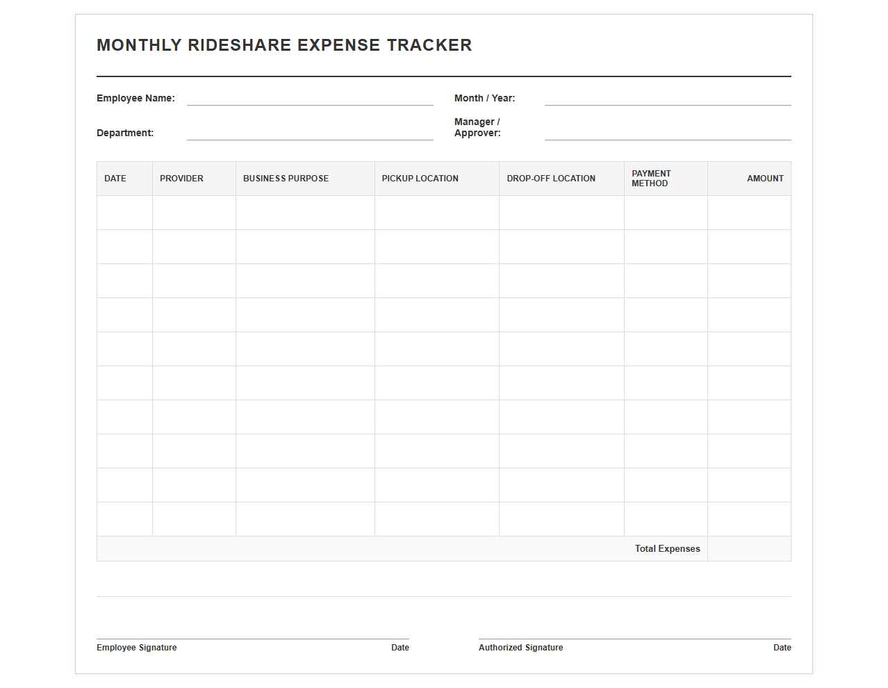 Monthly Rideshare Expense Tracker