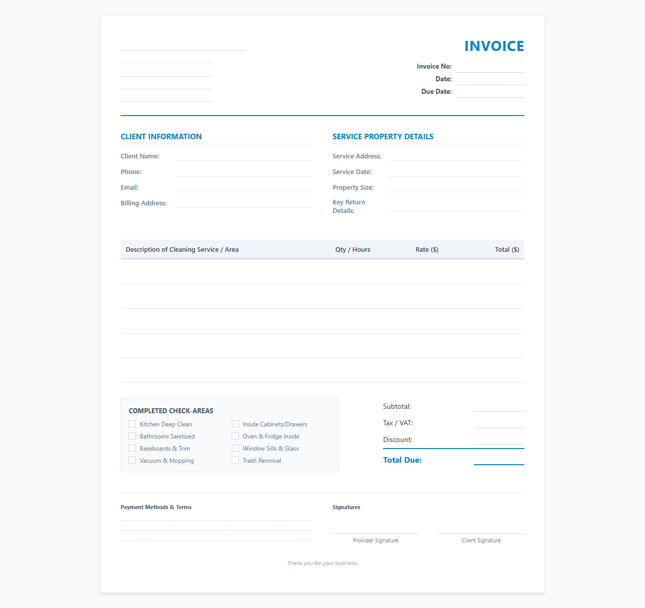 Move-In Move-Out Cleaning Invoice Template