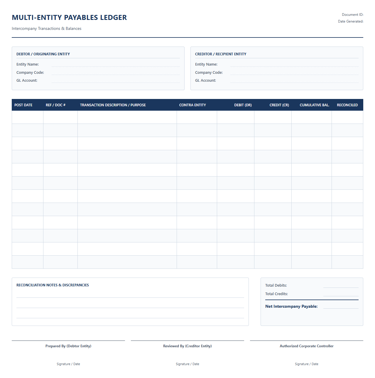Multi-Entity Payables Ledger Template
