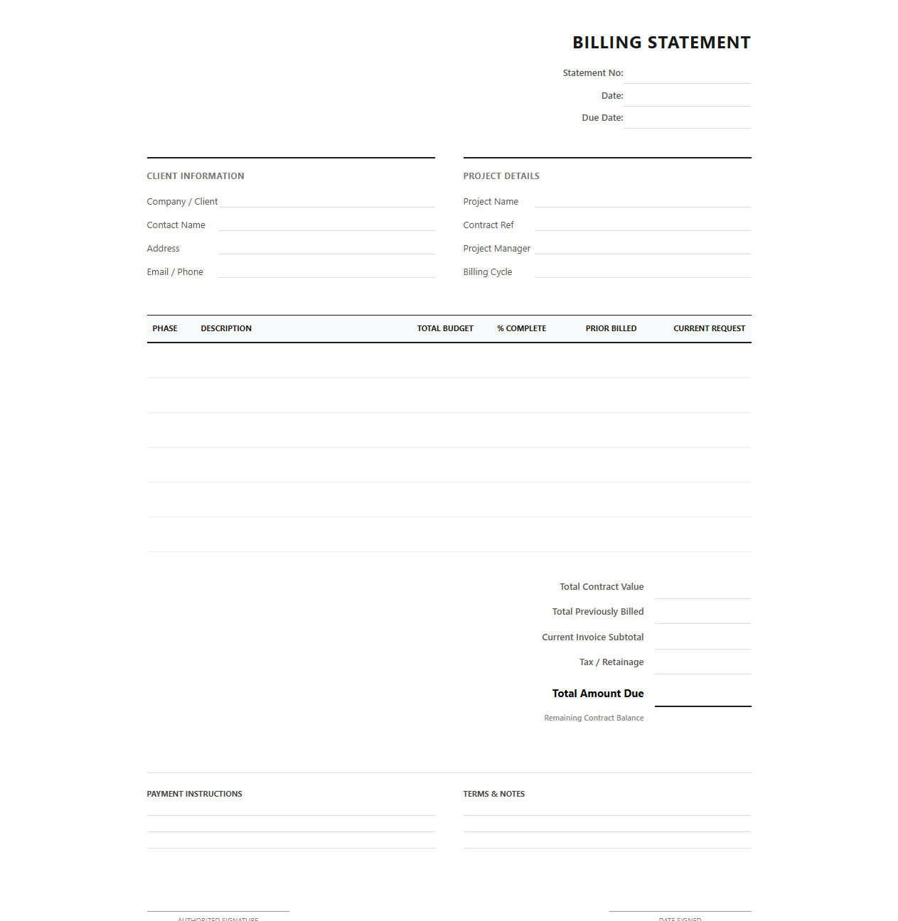 Multi-Phase Client Billing Statement