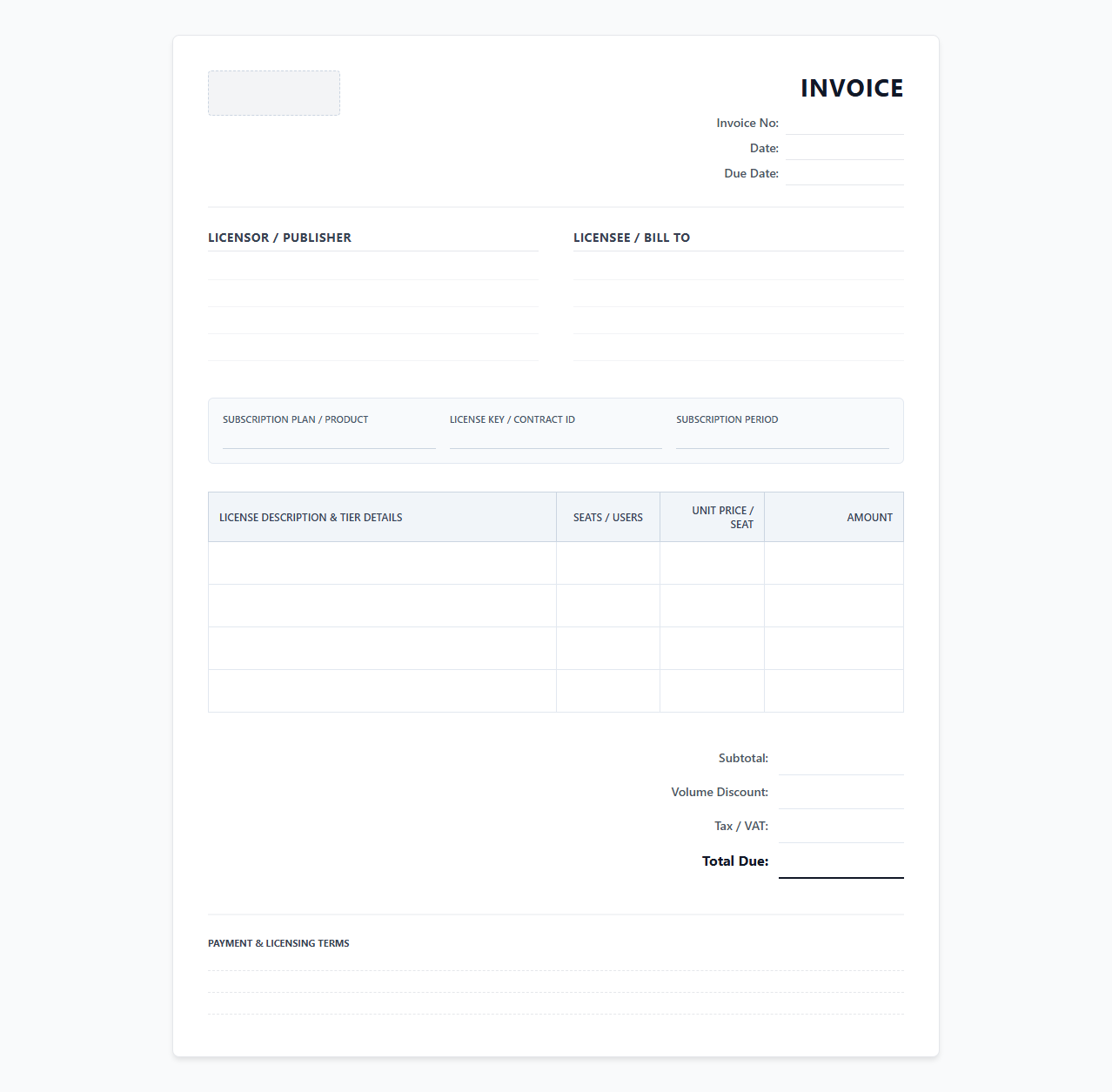 Multi-User Software License Billing Template