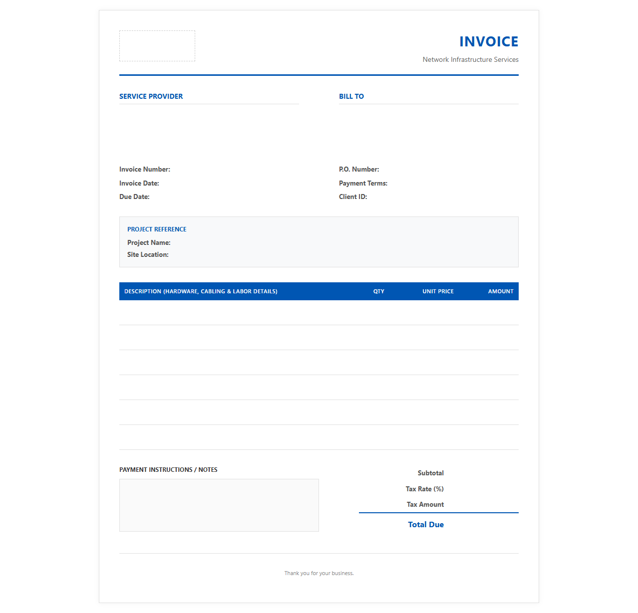 Network Infrastructure Installation Invoice Template