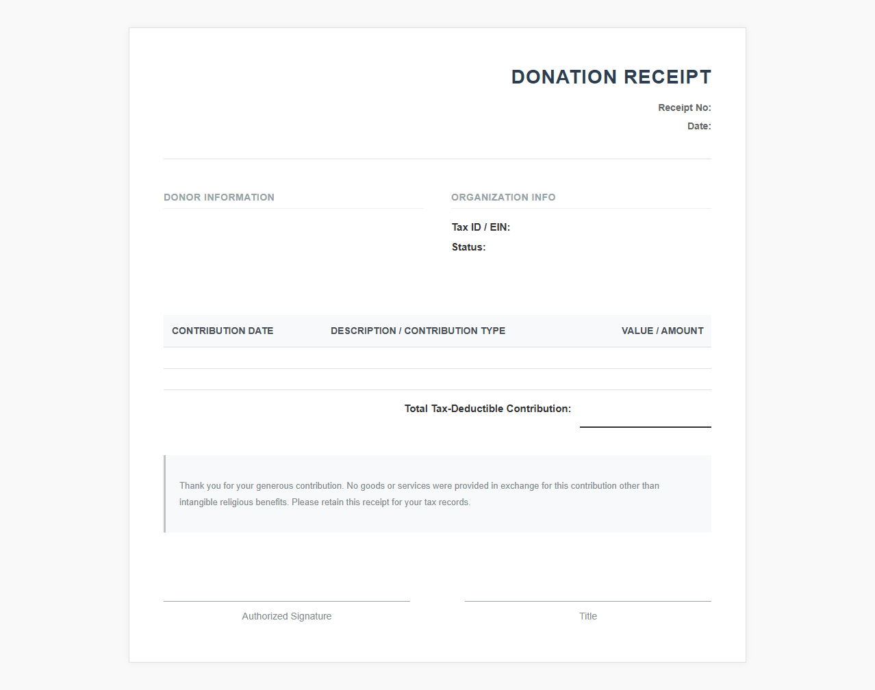 Non Profit Donation Receipt Template