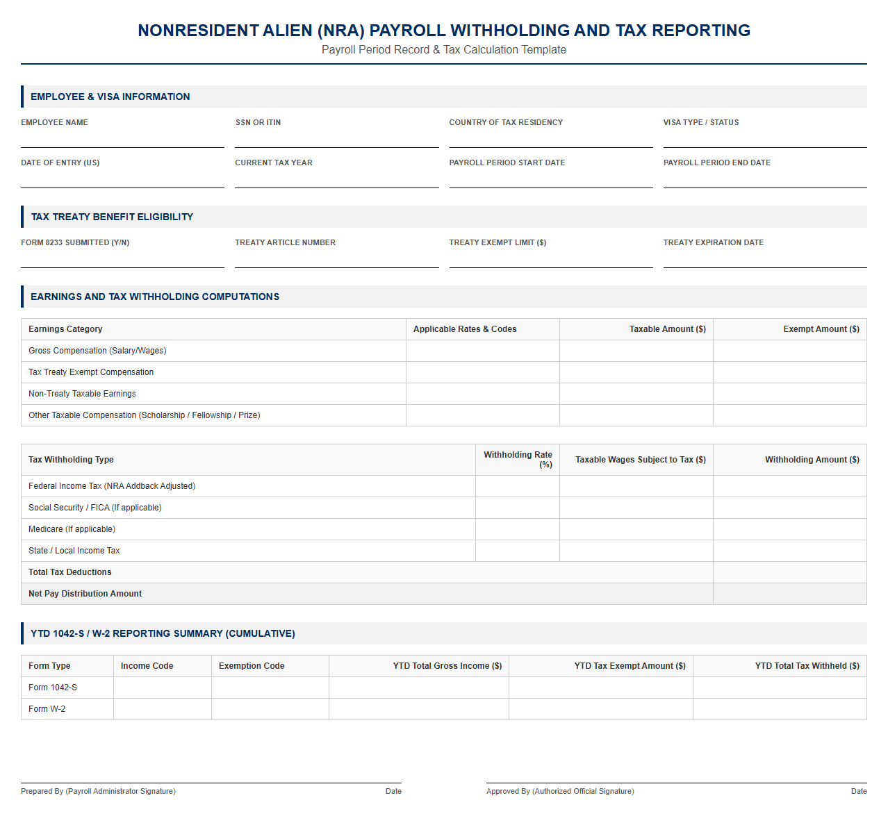 NRA Payroll Withholding and Tax Reporting Template