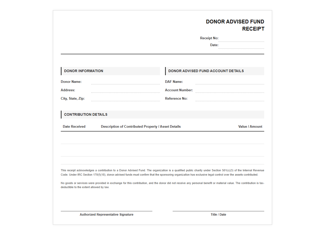 Official Receipt for DAF Contributions