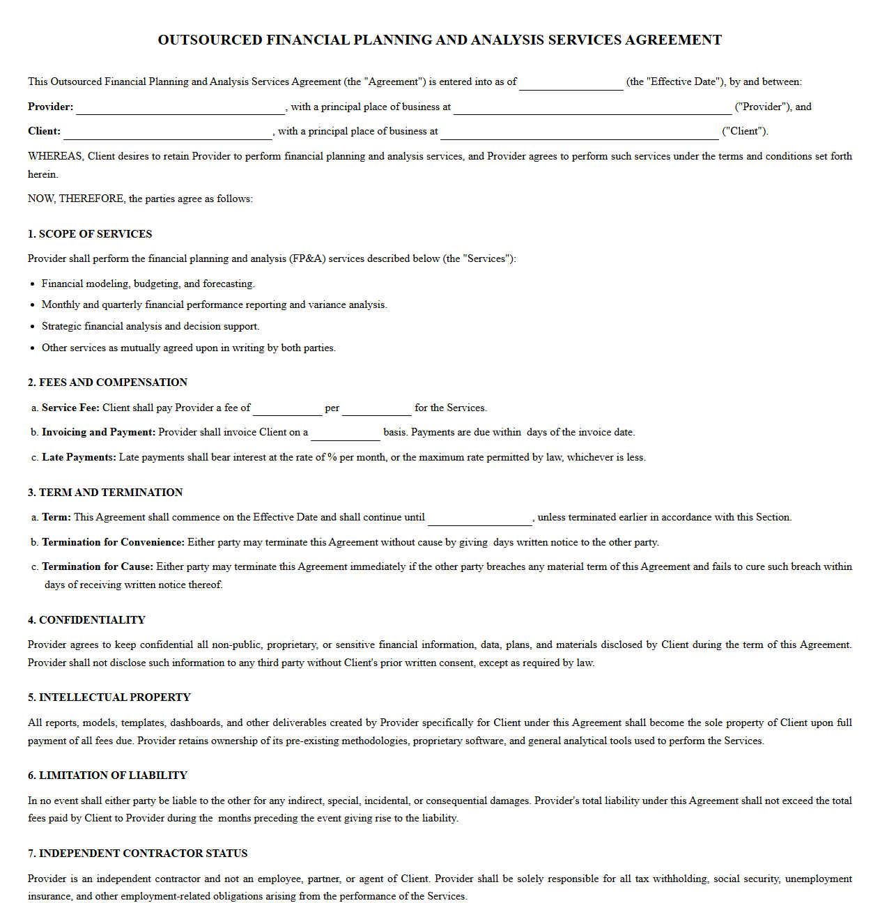 Outsourced FP&A Services Contract Template