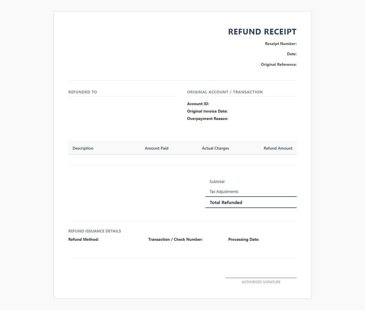 Overpayment Refund Receipt Template