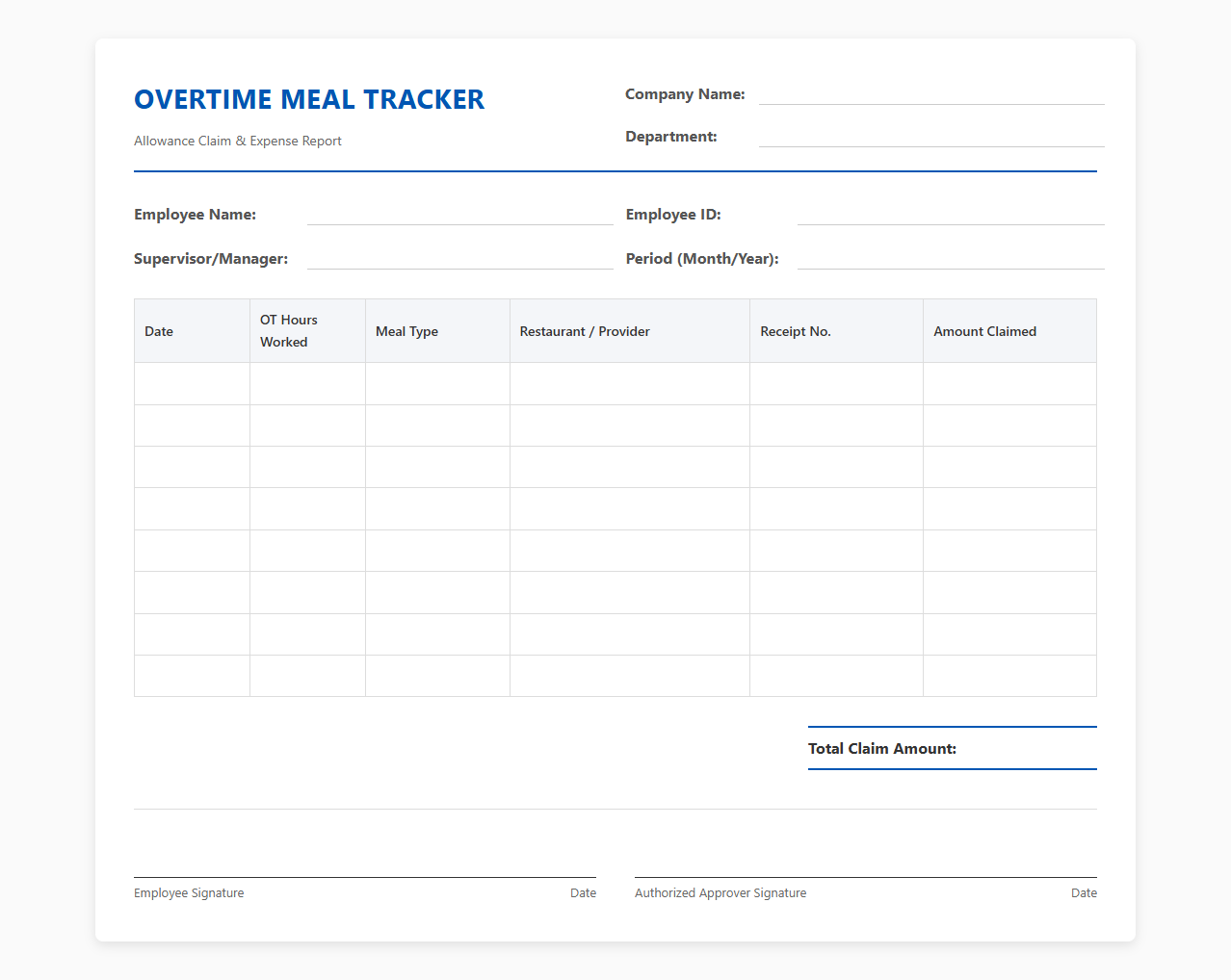 Overtime Work Meal Allowance Tracker
