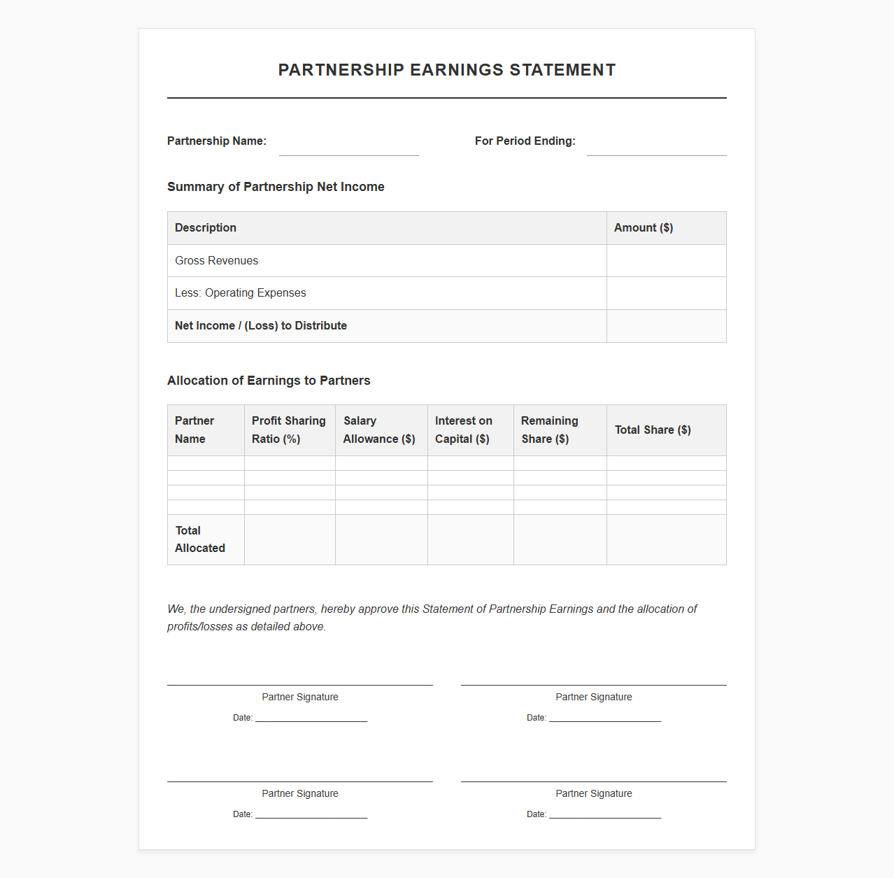 Partnership Earnings Statement Template