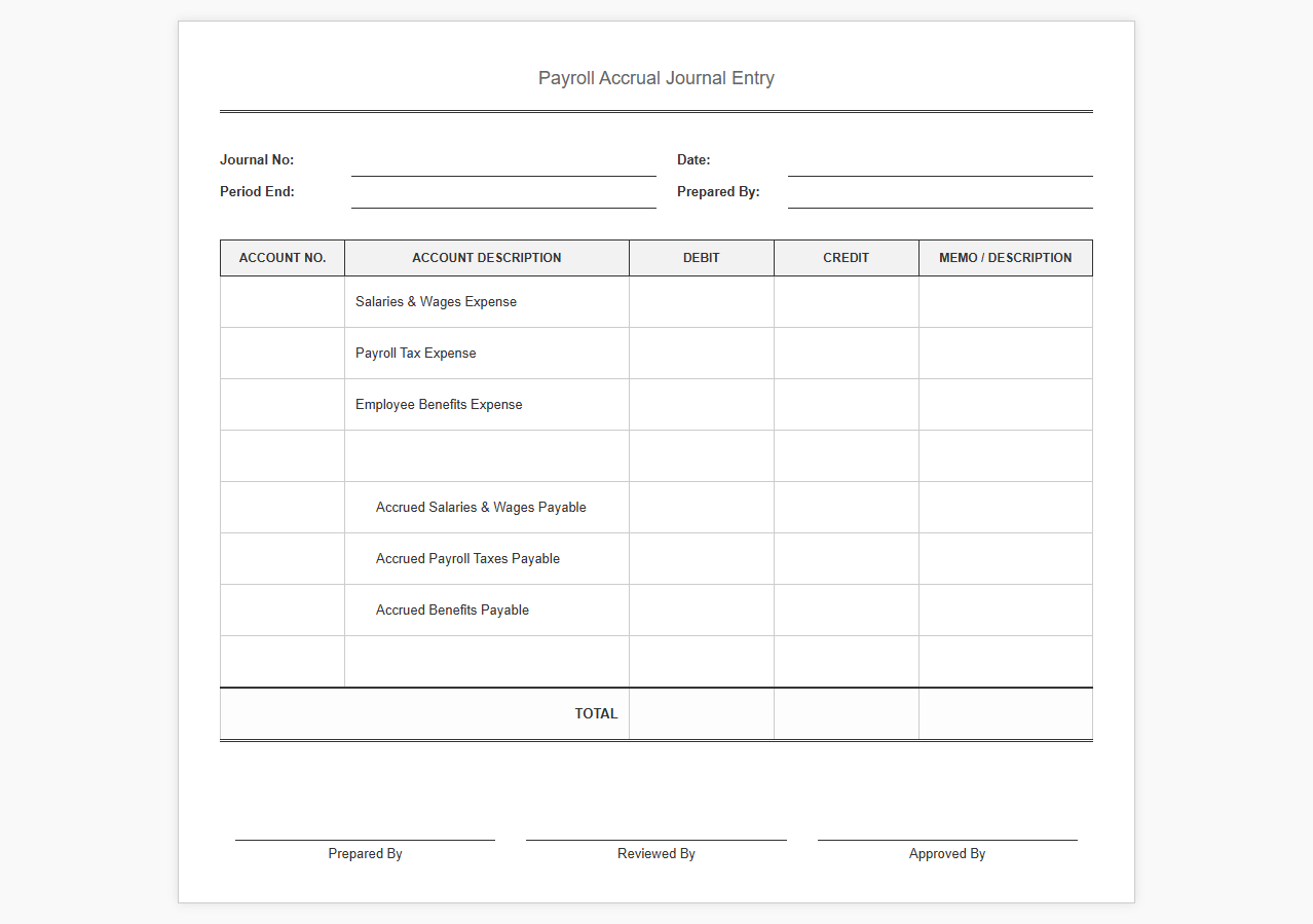 Payroll Accrual Journal Entry Template