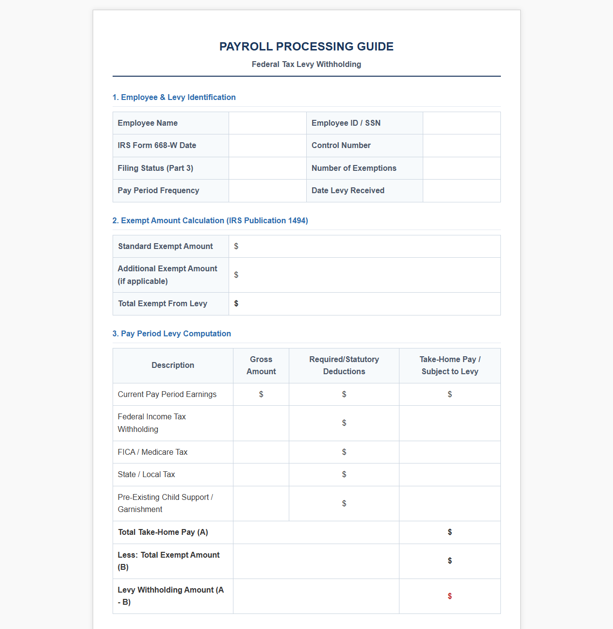Payroll Processing Guide for Federal Tax Levies