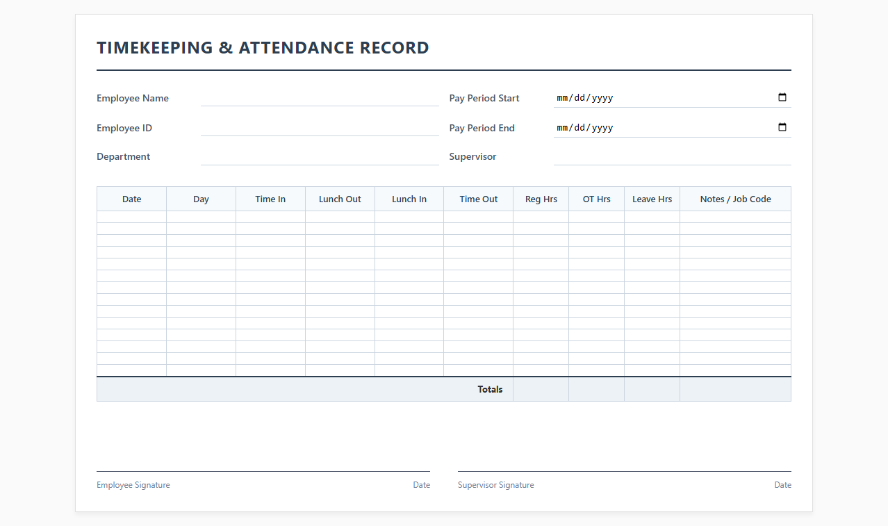 Payroll-Ready Timekeeping and Attendance Template
