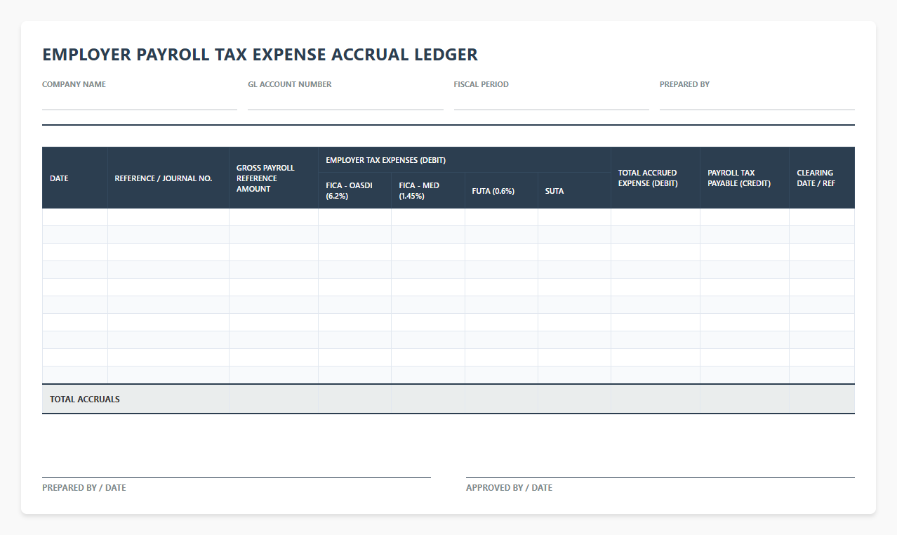 Payroll Tax Expense Accrual Ledger Template