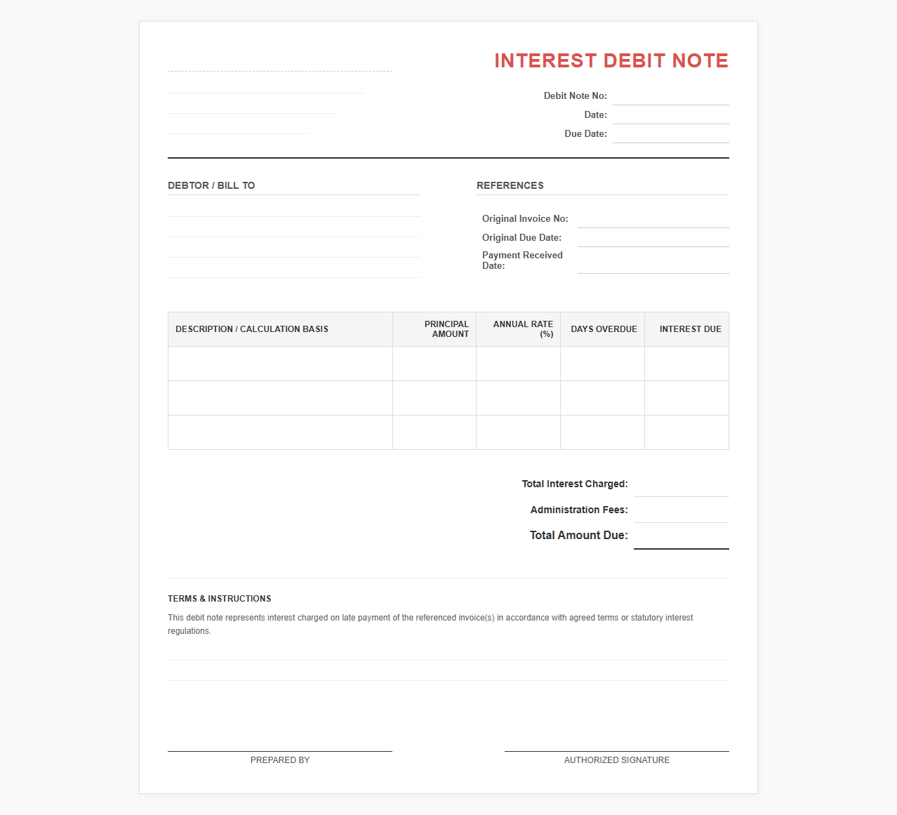 Penalty Interest Charge Bill Template