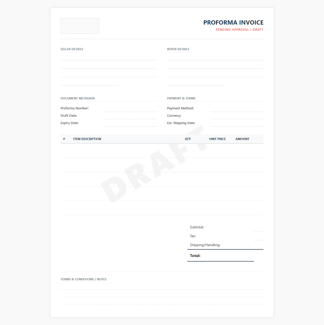 Pending Proforma Invoice Template