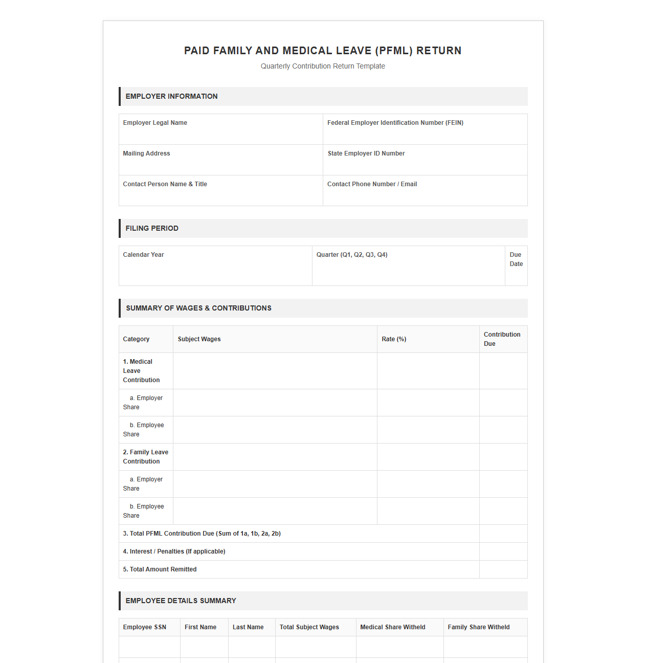 PFML Return Template
