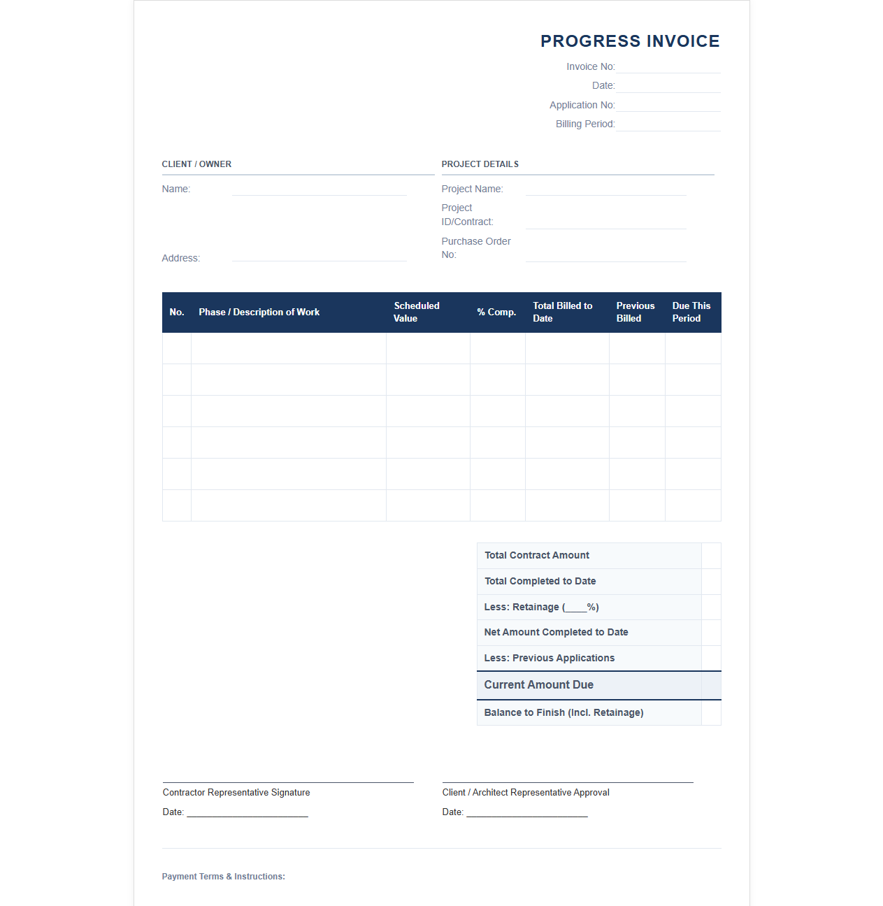 Phased Project Invoice Template