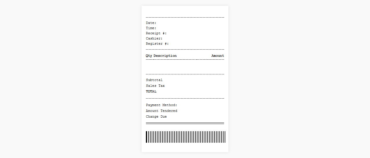 Point of Sale Customer Transaction Receipt