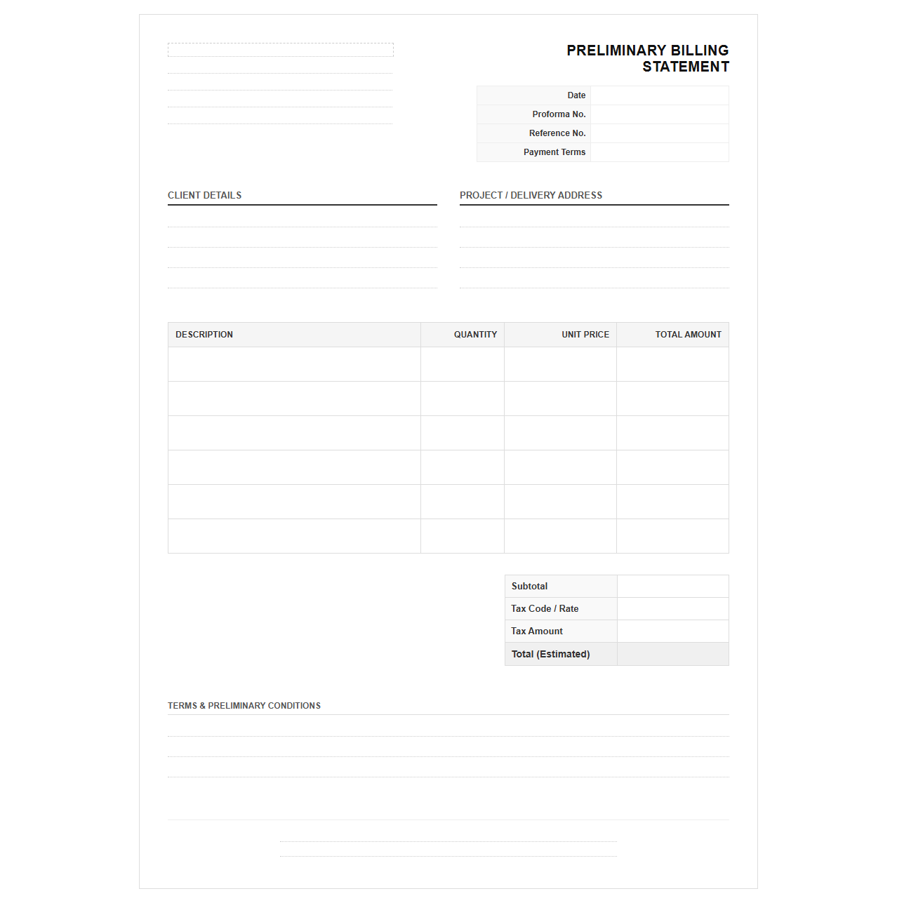 Preliminary Billing Statement Template for Clients