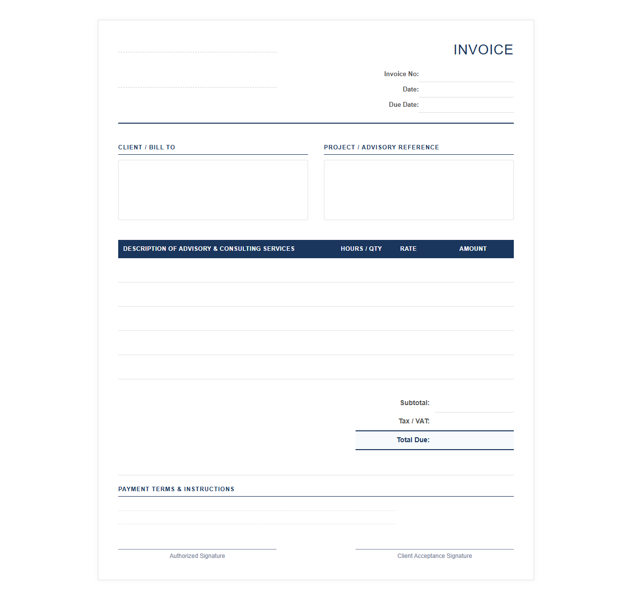 Professional Advisory and Consulting Services Invoice