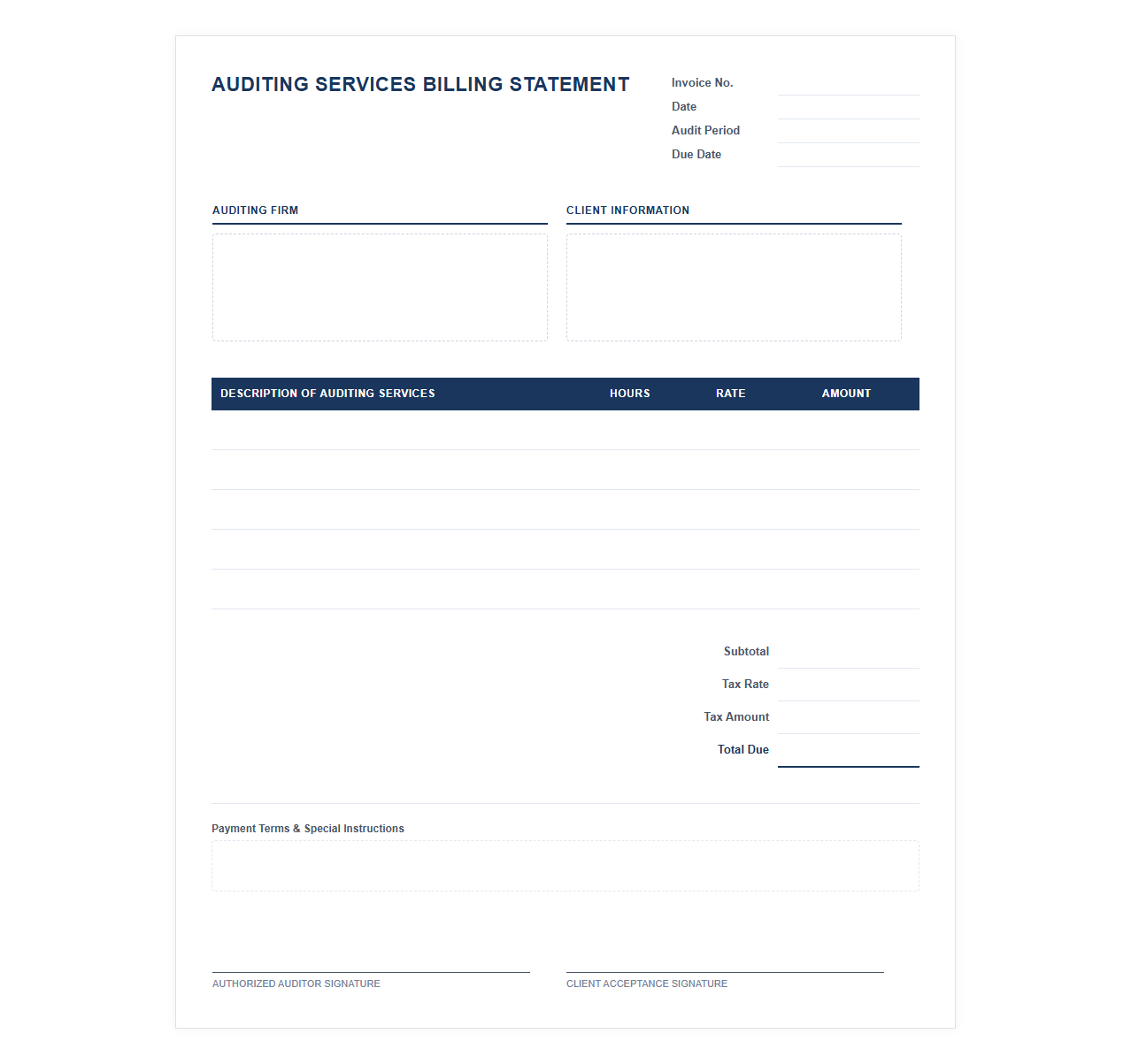 Professional Auditing Services Billing Statement