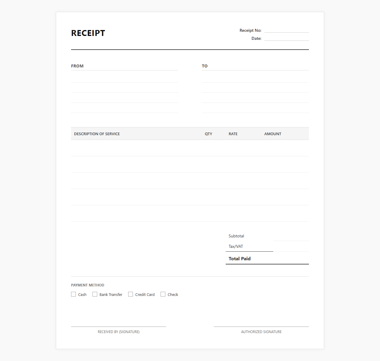 Professional Service Payment Receipt Template