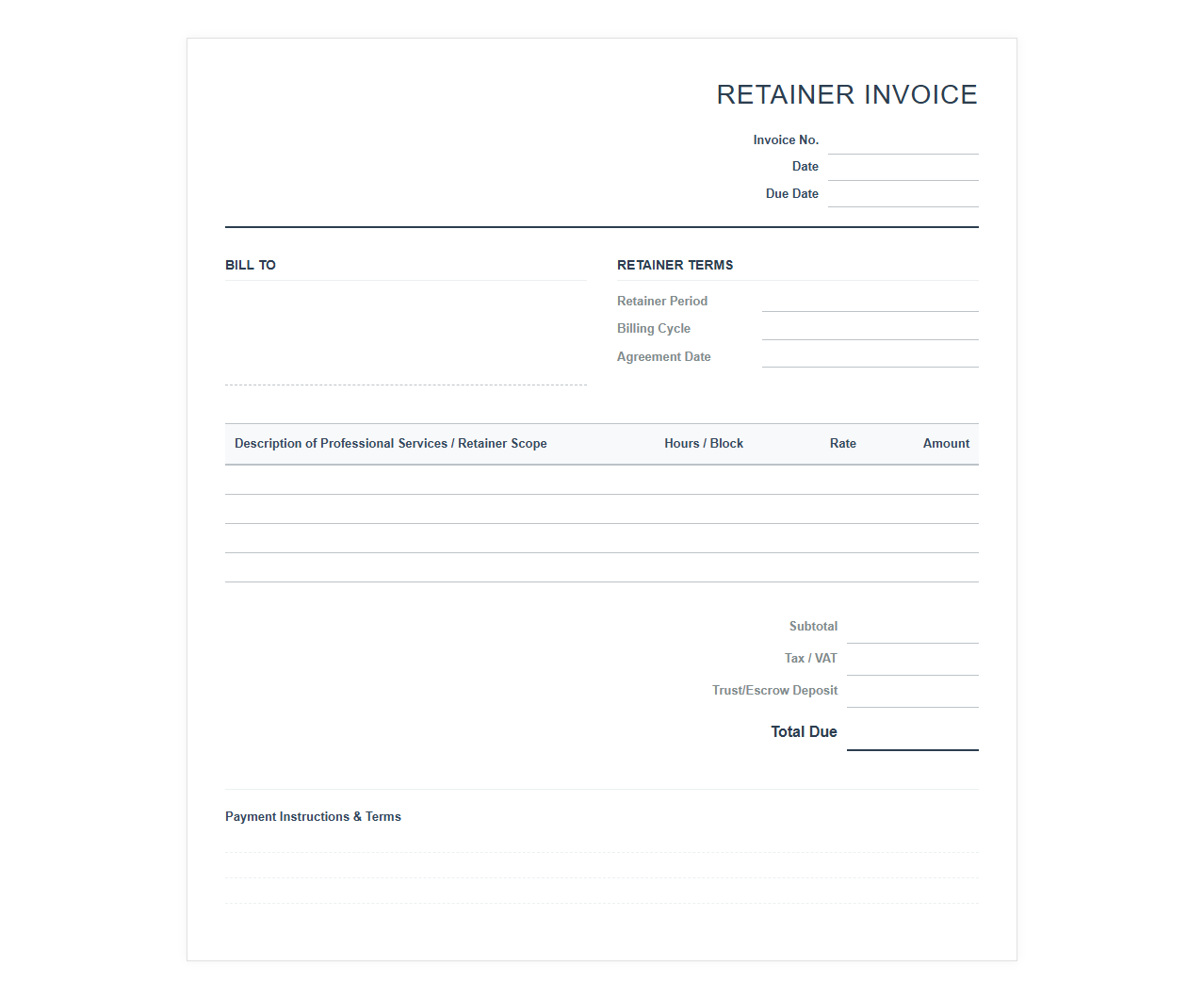 Professional Services Retainer Invoice