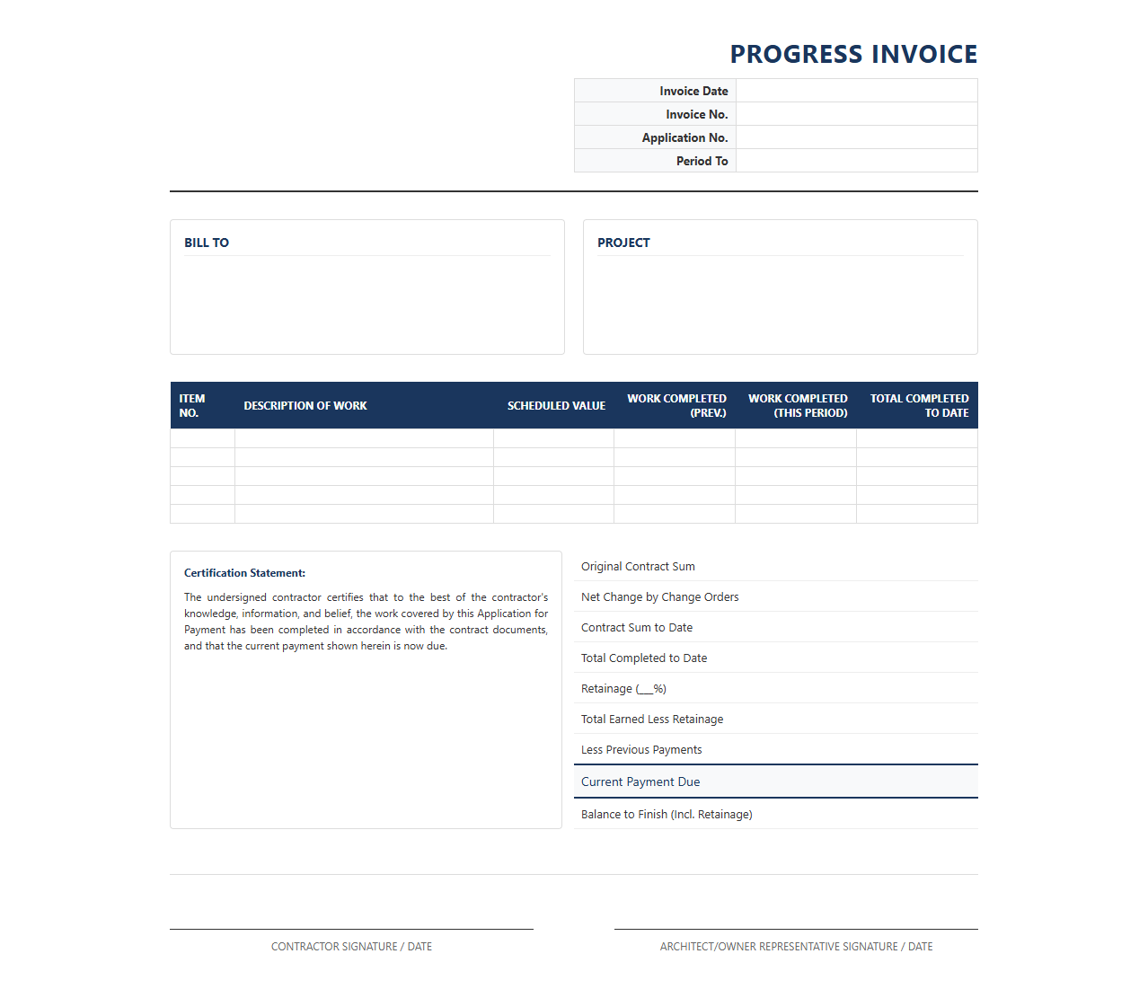 Progress Billing Invoice Template