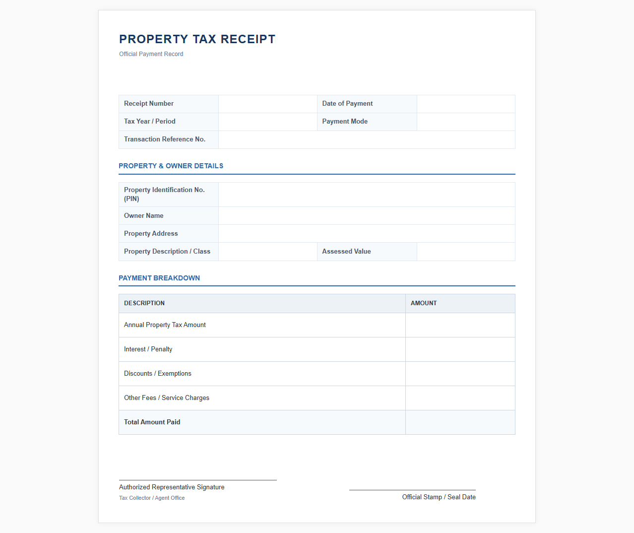 Property Tax Payment Receipt Template
