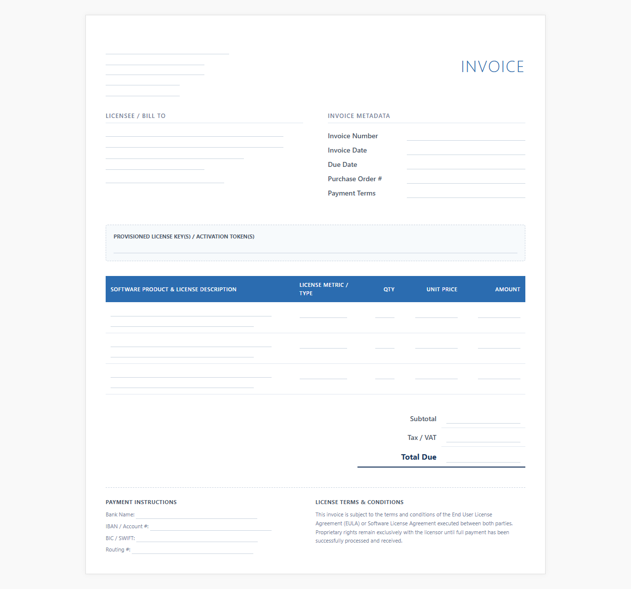 Proprietary Software License Billing Template