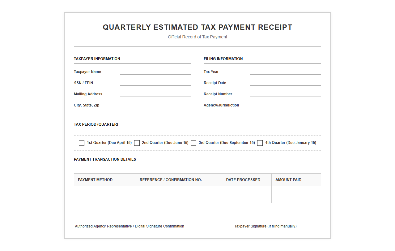 Quarterly Estimated Tax Payment Receipt
