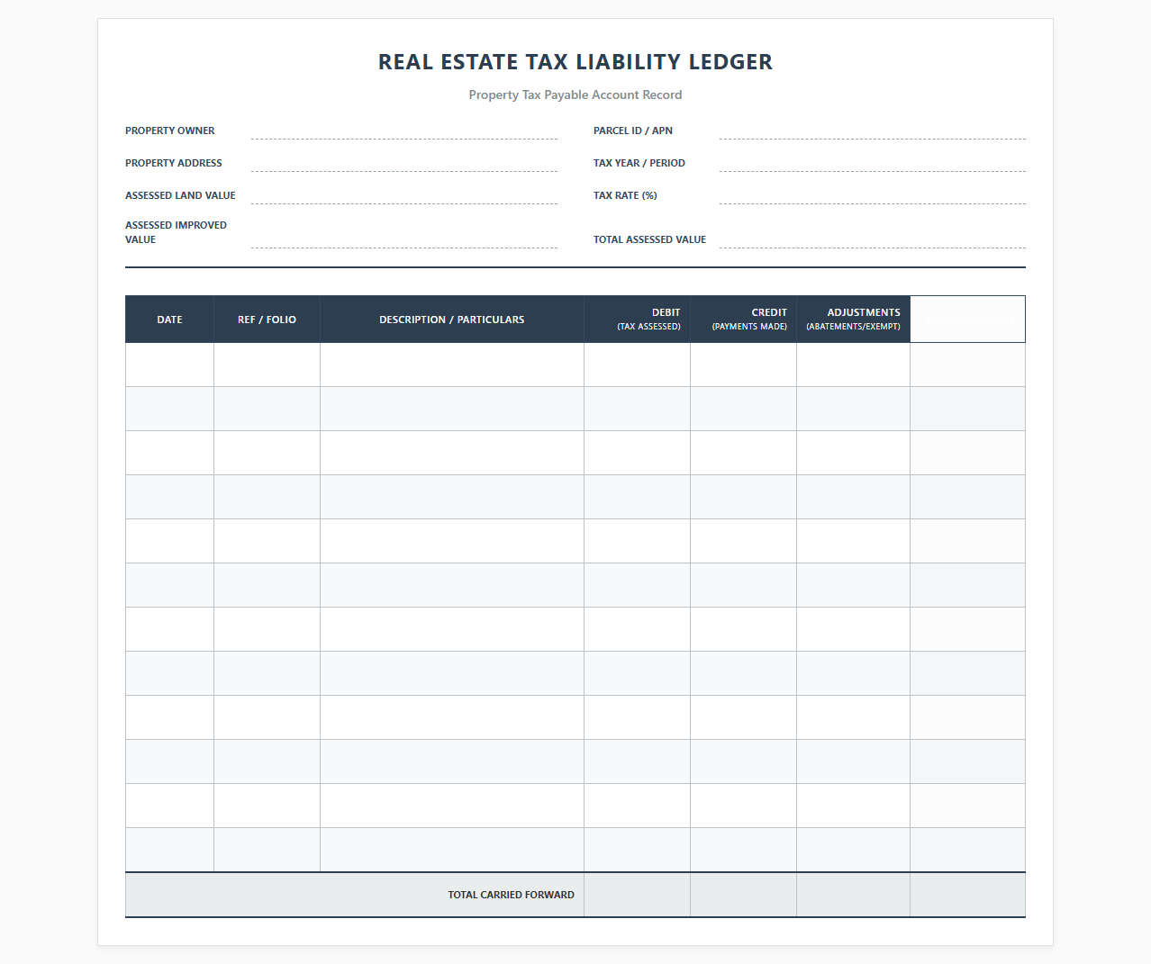 Real Estate Tax Liability Ledger Book