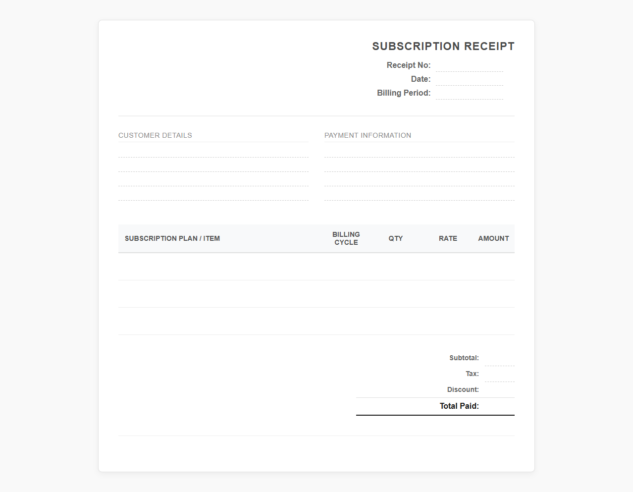 Recurring Billing Receipt for Subscriptions